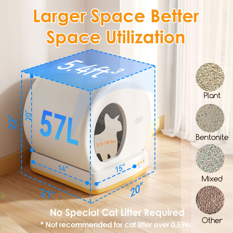 Tucker Murphy Pet Upgraded Smart Automatic Cat Litter Box with Mat Liner for Multi Cats Advanced Safety System Self Cleaning Odor Control APP Control Reviews Wayfair